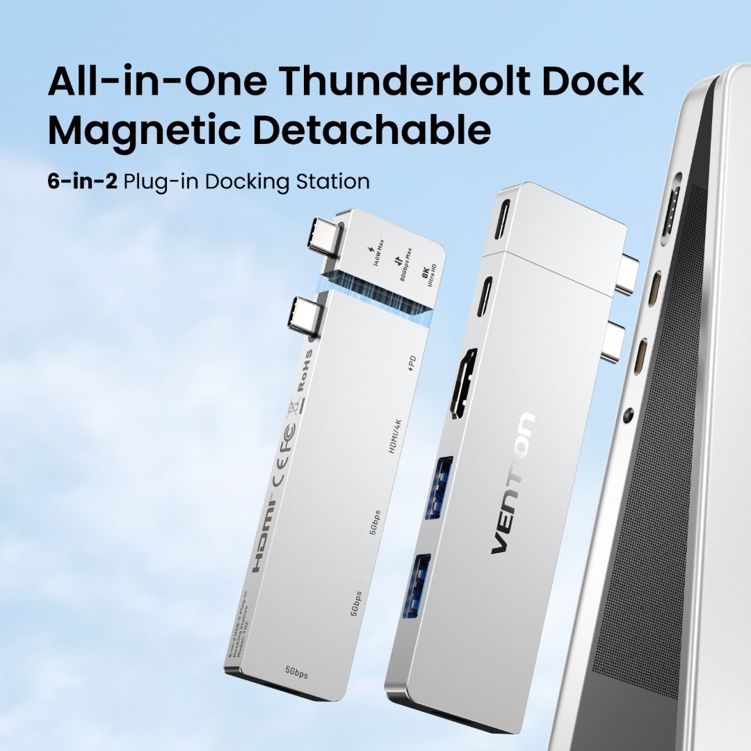 mancru-123208-0f67b480bd8c3b4035fb42a1968027ec Estación de acoplamiento Thunderbolt USB-C / USB-Cx2 a HDMI/USB C 3.2 Gen 1 / USB-A 3.0 x 2 Aluminio THZH0 Vention - Imagen 1