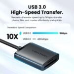 Lector de tarjetas SD+TF USB 3.0 / 0.15M   Negro  CLPBB  Vention - Imagen 2