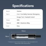 Herramienta de Seguridad para Auto / Martillo de Escape / Corta Cinto de seguridad / Negro   KRUH0  Vention - Imagen 2