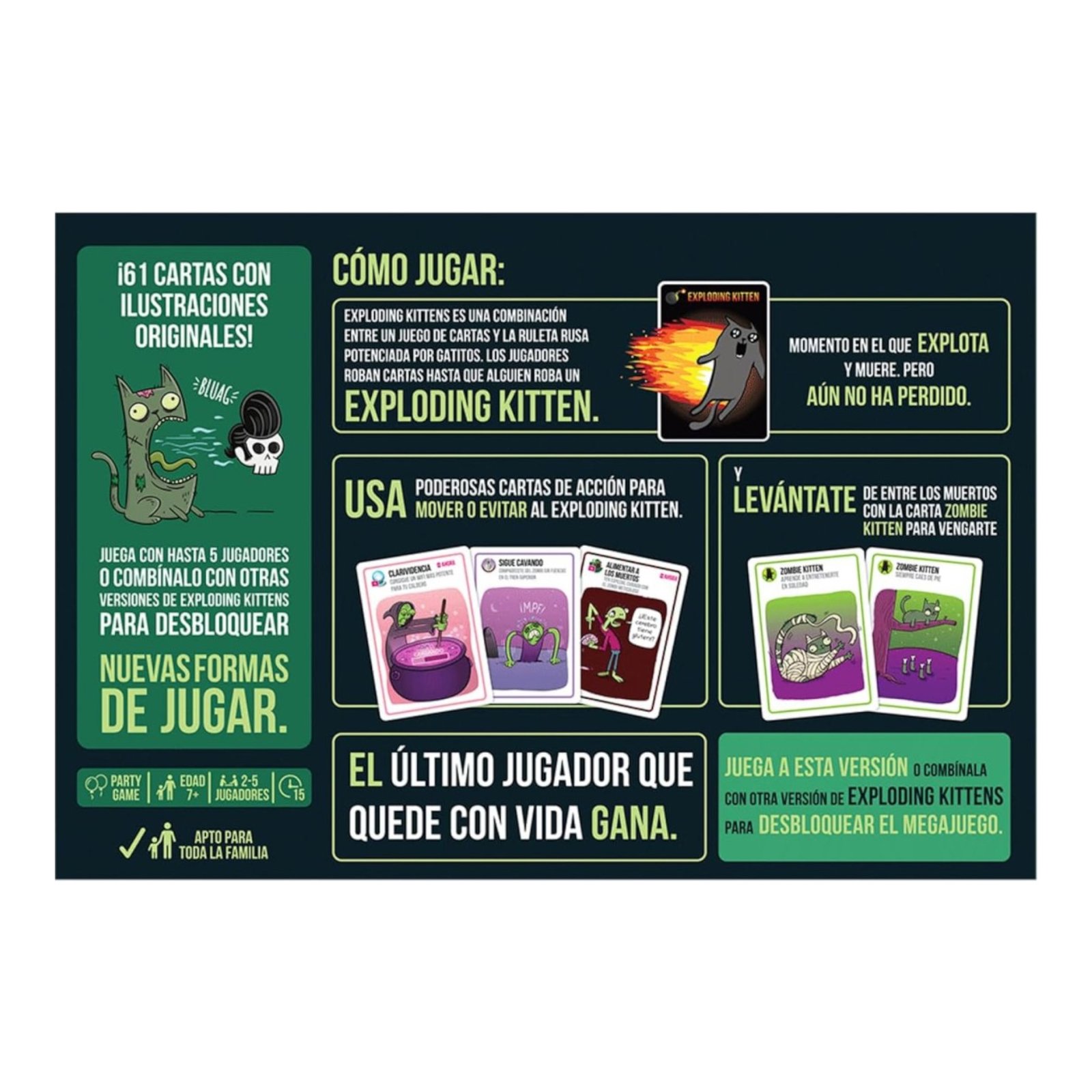 810083043708-06.jpg Juego De Mesa Exploding Kittens Zombie Kittens +7 - Imagen 1