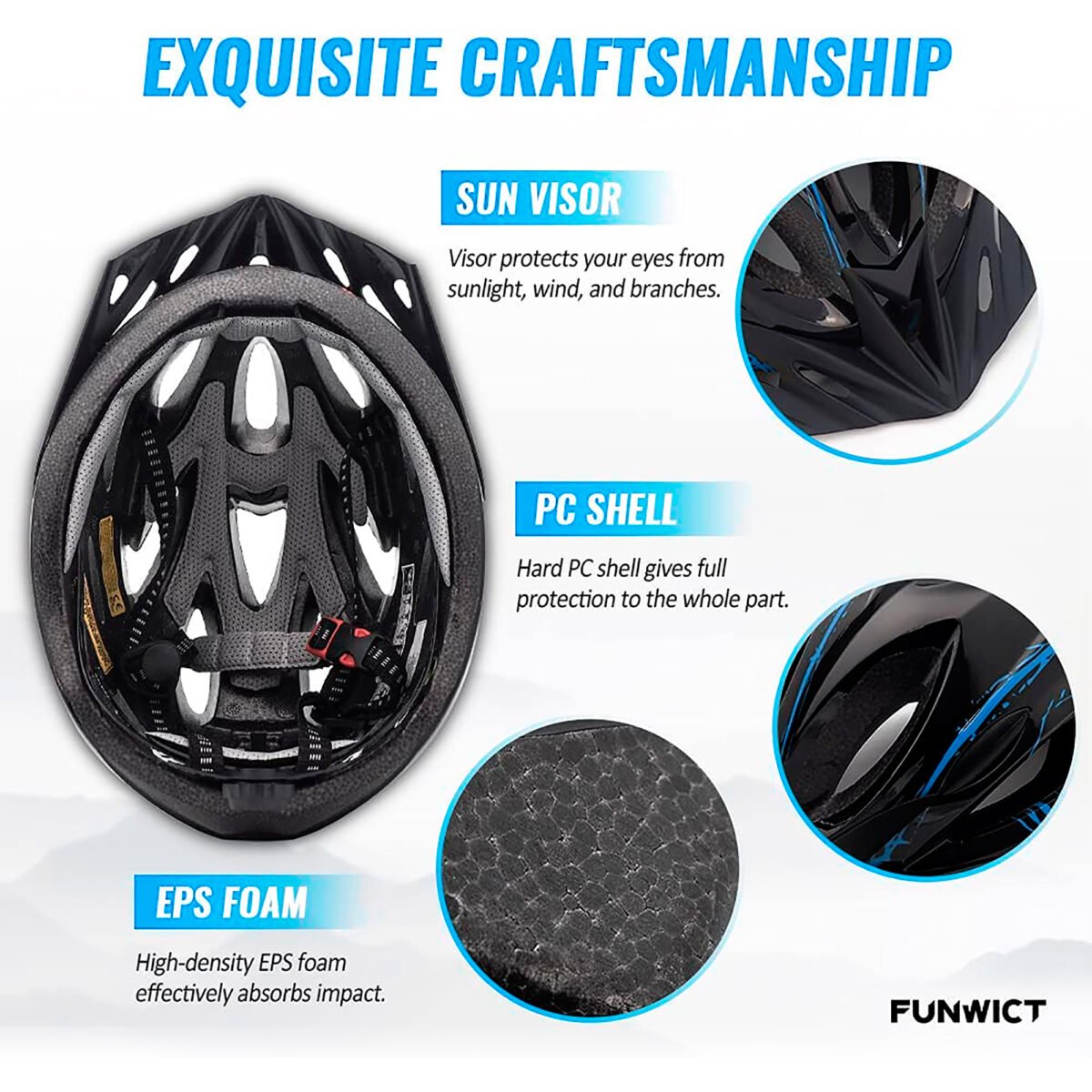 Casco Para Ciclismo Con Vicera y Luz Funwict Ajustable - Imagen 4