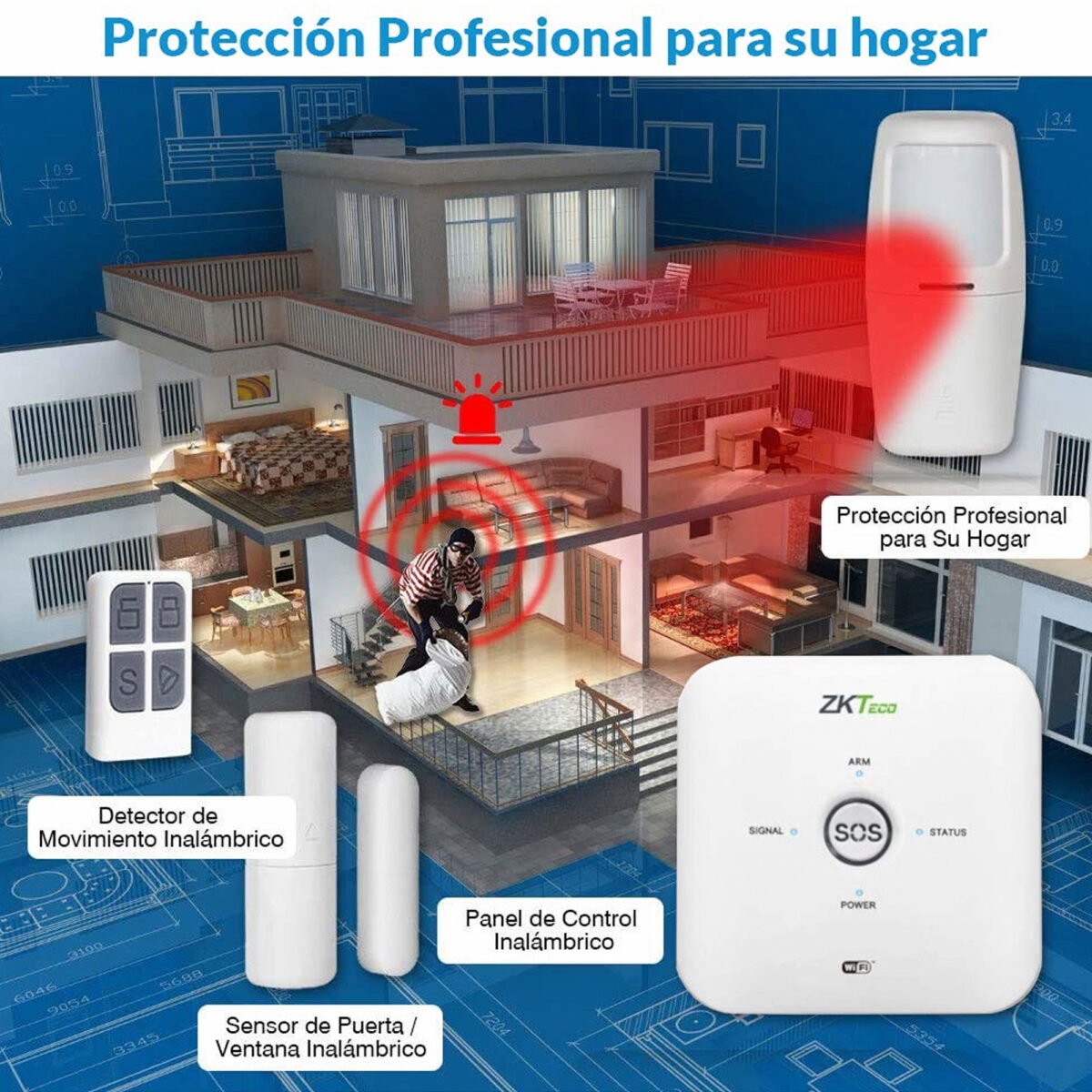 Kit Alarma Zkteco Ng-a110 Sensor Movimiento Y Puerta Wifi - Imagen 4