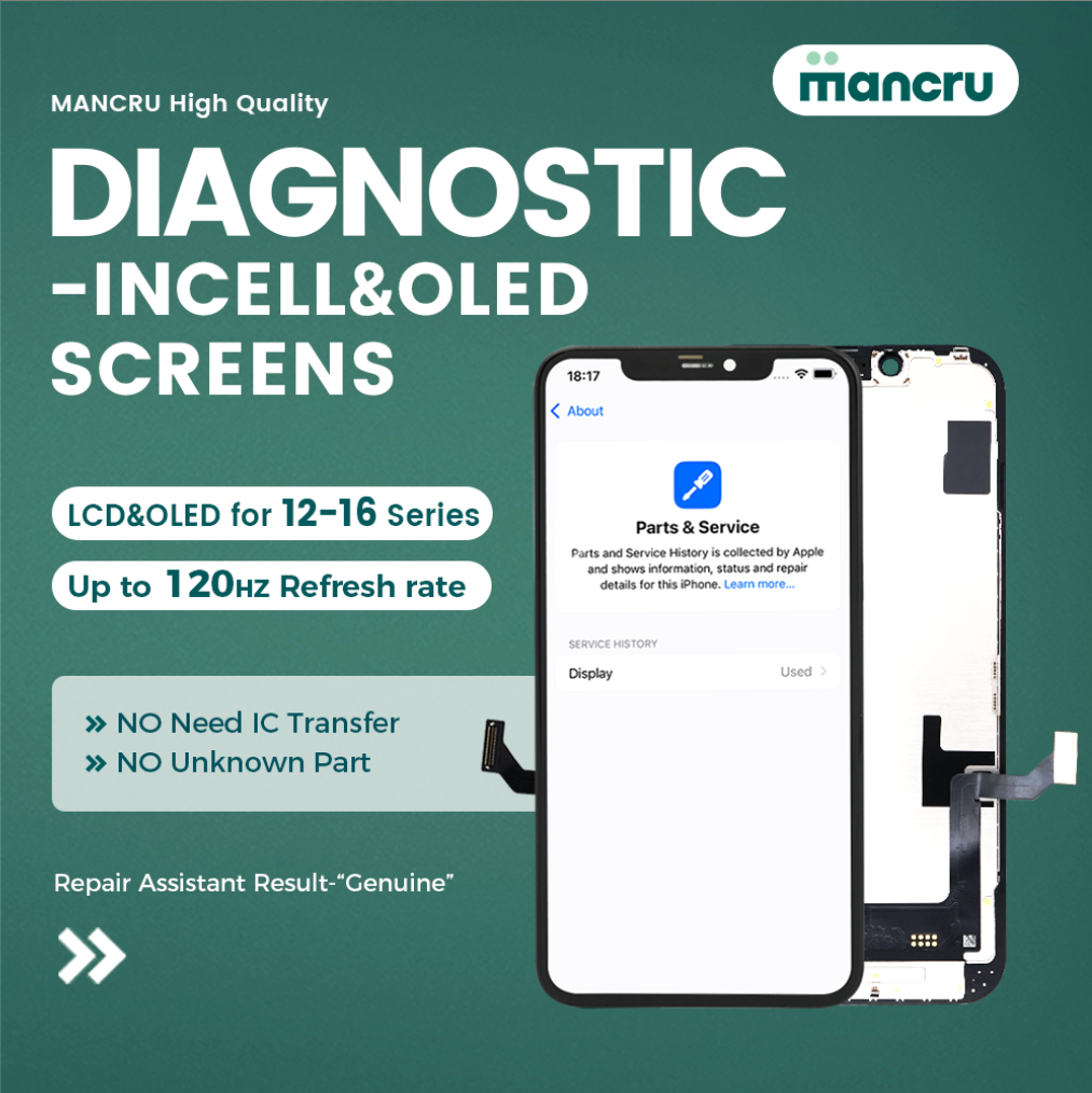 mancru-130984-d96adae059ce01b3a67e7050528bcf4a Display Apple iPhone 16 (Incell High-End) Comp. Negro Diagnostic - Imagen 1