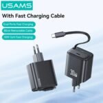 Cargador Pared   30W PD  Cable Retractil Tipo C  80cm  Blanco  CC241  USAMS - Imagen 2
