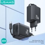 Cargador Pared   20W PD  Cable Retractil Tipo C  Negro  CC233  USAMS - Imagen 3