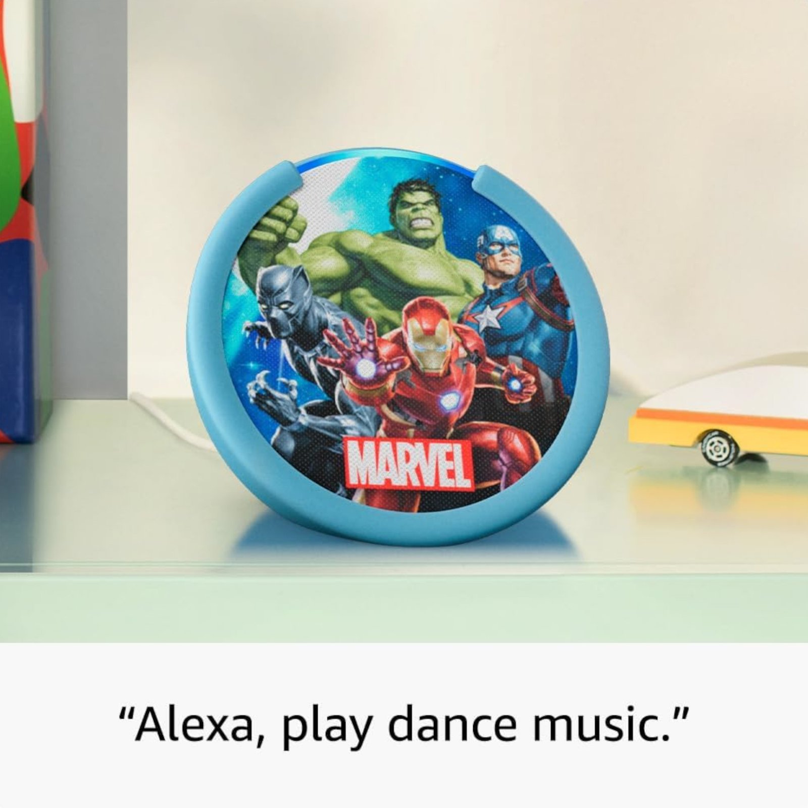 B0CB9NS29W-05.jpg Parlante Amazon Echo Pop — Parlante Amazon Echo Pop Kids Vengadores de Marvel Alexa