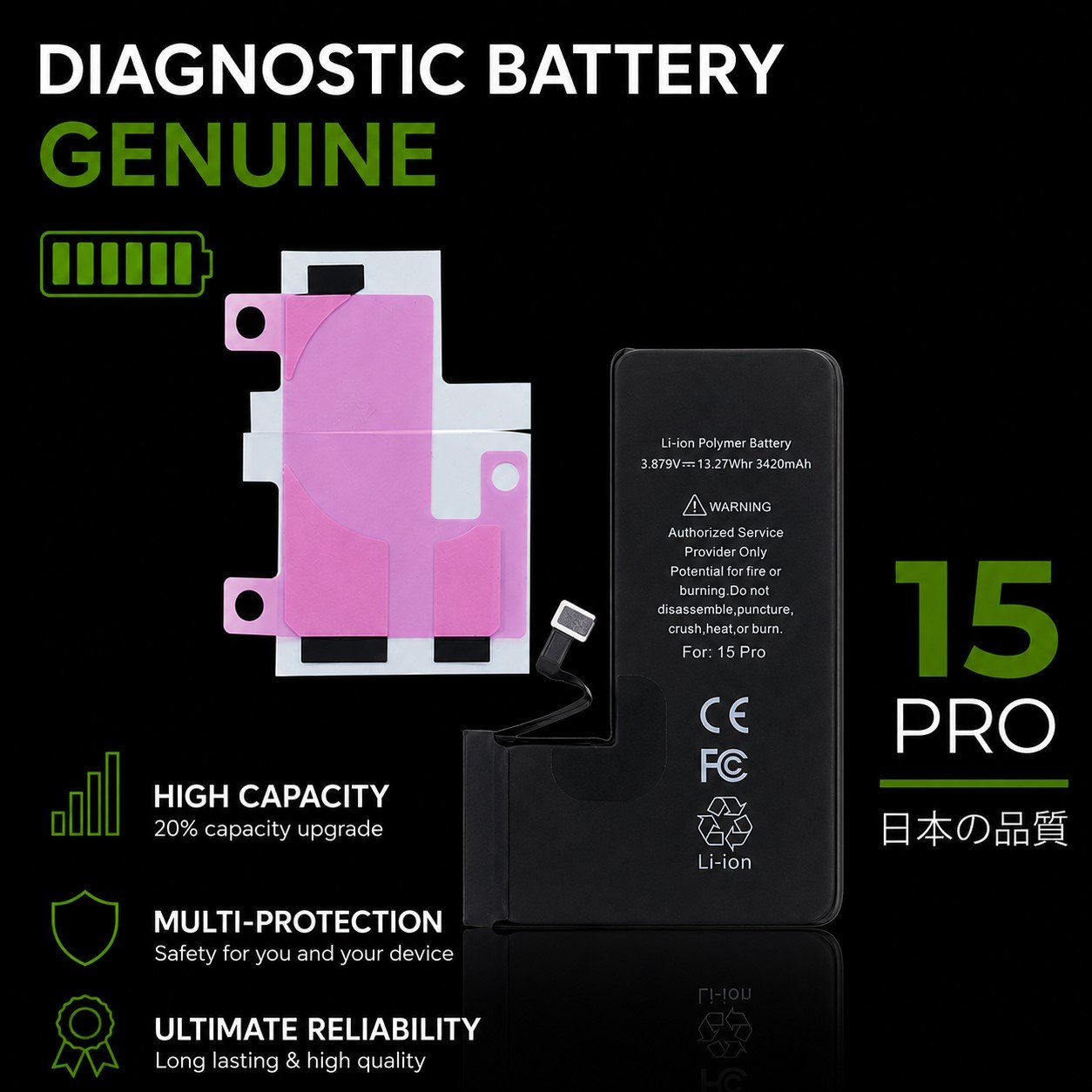 mancru-135813-797b145f49d049b9efc56e4ad47baa71 Bateria MANCRU Premium para Apple iPhone 15 Pro 3420mAh Autoprogramable / Genuina - Imagen 1