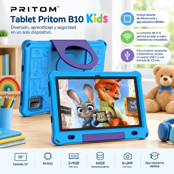 Tablet Pritom B10 Kids 10'' Rk3562 3+9gb 64gb 8+2mp